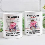Personalised Cozy Bed I'm Yours No Returns or Refunds Couple Hug Ceramic Mug with Names Valentine's Day Anniversary Gift for Him Her
