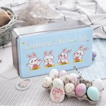 Personalizzato carino coniglietto pasquale Food Grade metallo Biscuit Tin con nome regalo di Pasqua per la famiglia