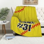 Manta de lana amarilla de softball personalizada con nombre y número Regalo de cumpleaños para un amante del softball