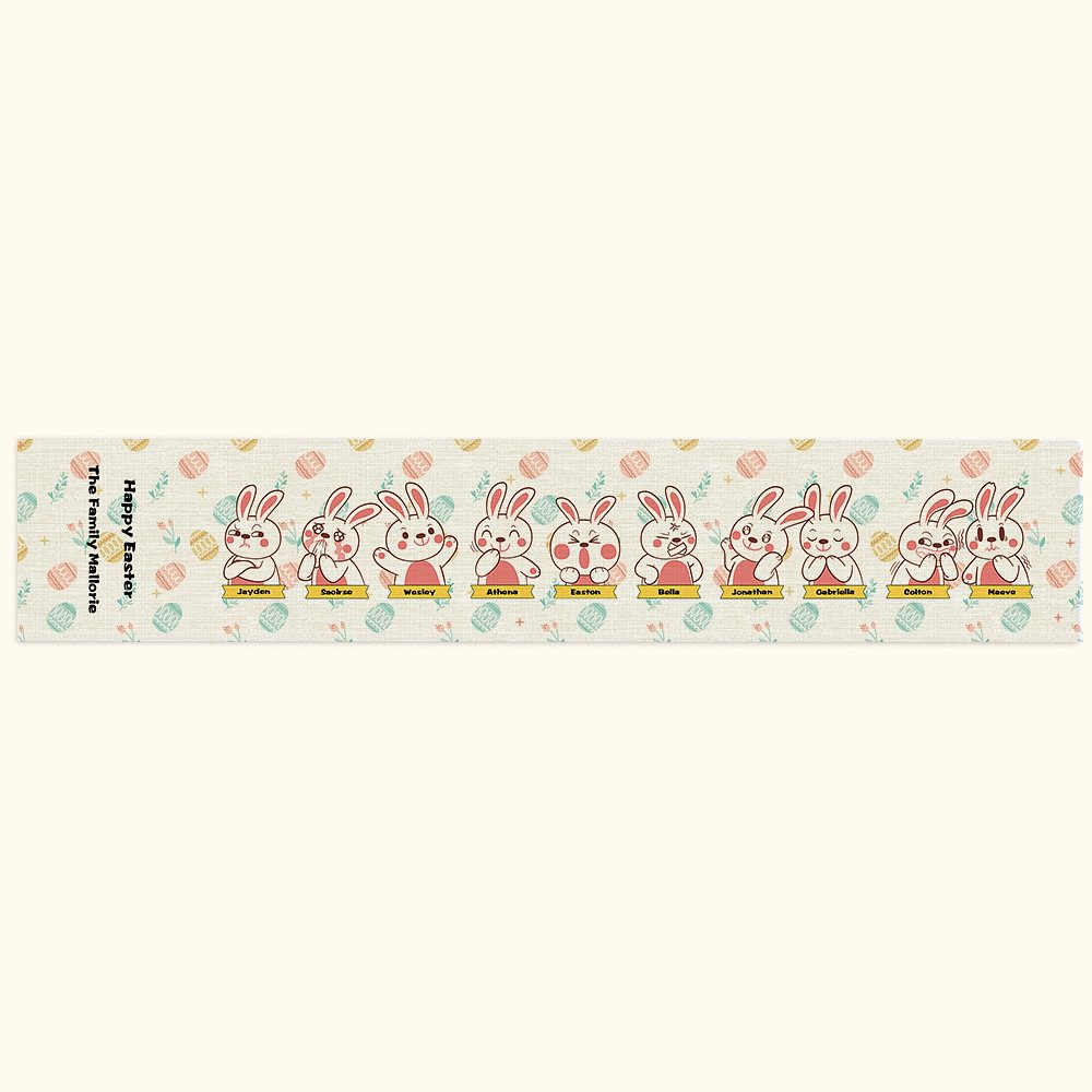 Chemin de Table de Cuisine Décoration de Table Personnalisée avec Nom et Lapin de Pâques Cadeau d'Anniversaire de Pâques pour la Famille
