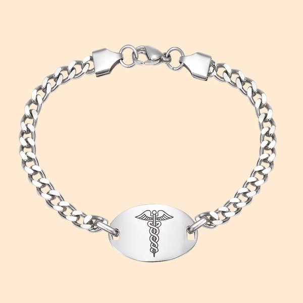 Alerta Médica de Emergencia Personalizada ID Tag Pulsera de acero inoxidable con texto grabado Regalo de cumpleaños para las mujeres