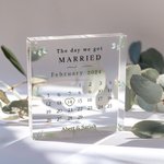 Calendario personalizzato Il giorno in cui ci siamo sposati Targa quadrata in acrilico con nomi di coppia Regalo di nozze di San Valentino per la copp