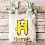 Sac à Main en Toile Personnalisé avec Initiale et Nom Thème Pâques Cadeau Anniversaire Fête pour Enfant Famille