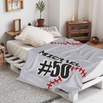 Personalised Baseball Fleece Blanket with Name and Number Birthday Gift for Baseball Lover