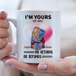 Personalisierte I'm Yours keine Rücksendungen oder Erstattungen weißer Keramik-Becher mit rosa Herz-Muster Valentinstag Geschenk für Paare