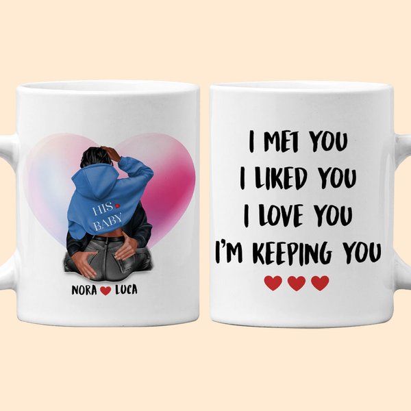 Personlig I Met You I Liked You I Love You I'm Keeping You Vit keramisk mugg Alla hjärtans dag-present för par