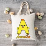 Sac à Main en Toile Personnalisé avec Initiale et Nom Thème Pâques Cadeau Anniversaire Fête pour Enfant Famille