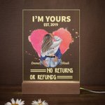 Personalisierte rosa Herz LED-Nachtlicht mit Holzsockel Ich bin dein keine Rücksendungen oder Rückerstattungen Valentinstag Geschenk für Paar