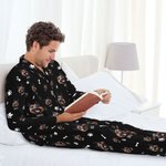 Personalisierte Haustier Gesicht Foto Pyjama Hose mit Pfoten Knochen Hautfreundliches Langarm Schlafanzug Set Geburtstag Geschenk für Tierliebhaber