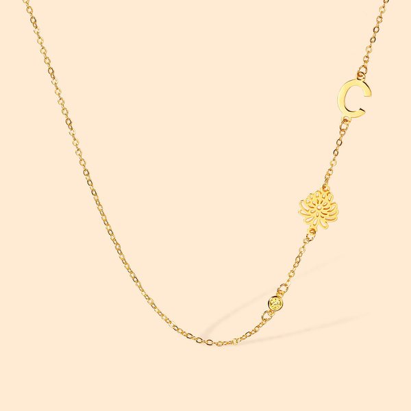 Dainty Sideway Birth Flower Birthstone Necklace