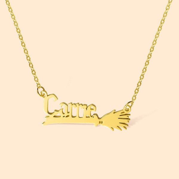 Collar Escoba Mago Personalizado con Nombre Regalo para Ella
