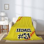 Manta de lana amarilla de softball personalizada con nombre y número Regalo de cumpleaños para un amante del softball