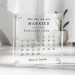 Calendario personalizzato Il giorno in cui ci siamo sposati Targa quadrata in acrilico con nomi di coppia Regalo di nozze di San Valentino per la copp