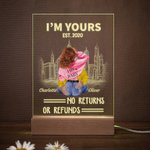 Personalized City LED Night Light with Wood Base I Am Yours No Returns Or Refunds Valentine's Day Gift for Couple