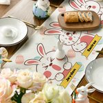 Personalized Happy Easter Bunny Table Runner with Name Easter Eggs Kitchen Table Decoration Easter Party Gift for Family