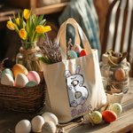 Sac à Main en Toile Personnalisé avec Initiale et Nom Thème Pâques Cadeau Anniversaire Fête pour Enfant Famille