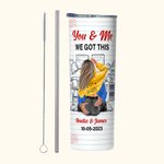 Vaso personalizado You & Me de acero inoxidable de 20 oz con pajita y cepillo Regalo de aniversario de San Valentín para pareja