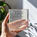 Calendario personalizzato Il giorno in cui ci siamo sposati Targa quadrata in acrilico con nomi di coppia Regalo di nozze di San Valentino per la copp