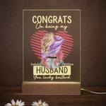 Personalized Congrats On Being My Husband Acrylic Night Light Plaque with Line Heart Pattern Desk Decoration Valentine's Day Gift for Couples