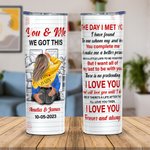 Vaso personalizado You & Me de acero inoxidable de 20 oz con pajita y cepillo Regalo de aniversario de San Valentín para pareja