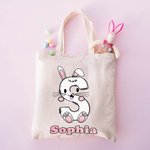 Sac à Main en Toile Personnalisé avec Initiale et Nom Thème Pâques Cadeau Anniversaire Fête pour Enfant Famille