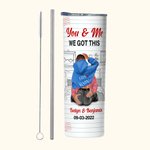 Gobelet personnalisé en acier inoxydable 20oz avec noms et couvercle Paille Brosse Cadeau de Saint-Valentin pour couple