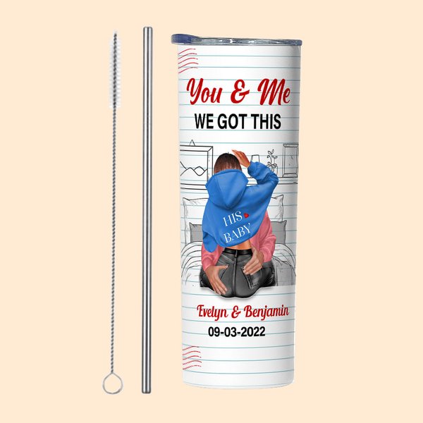 Gobelet personnalisé en acier inoxydable 20oz avec noms et couvercle Paille Brosse Cadeau de Saint-Valentin pour couple