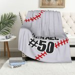 Personalised Baseball Fleece Blanket with Name and Number Birthday Gift for Baseball Lover
