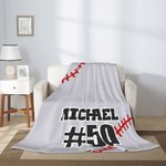 Personalised Baseball Fleece Blanket with Name and Number Birthday Gift for Baseball Lover
