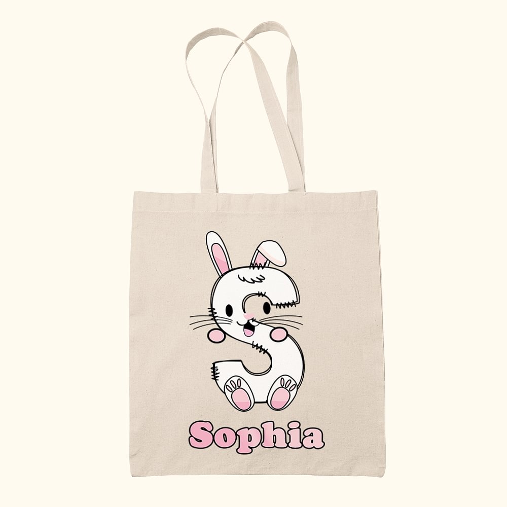 Sac à Main en Toile Personnalisé avec Initiale et Nom Thème Pâques Cadeau Anniversaire Fête pour Enfant Famille