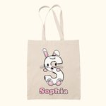 Sac à Main en Toile Personnalisé avec Initiale et Nom Thème Pâques Cadeau Anniversaire Fête pour Enfant Famille