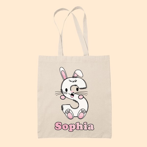 Sac à Main en Toile Personnalisé avec Initiale et Nom Thème Pâques Cadeau Anniversaire Fête pour Enfant Famille