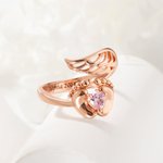 Anillo de Piedra de Nacimiento Personalizado Alas de Ángel y Pies de Bebé con Texto Grabado Pérdida Memorial Simpatía Regalo para Mujeres