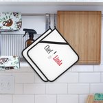 Set de 2 soportes para ollas con lazo para colgar, personalizados con el tema del menaje de cocina Regalo para chef aficionado a la cocina