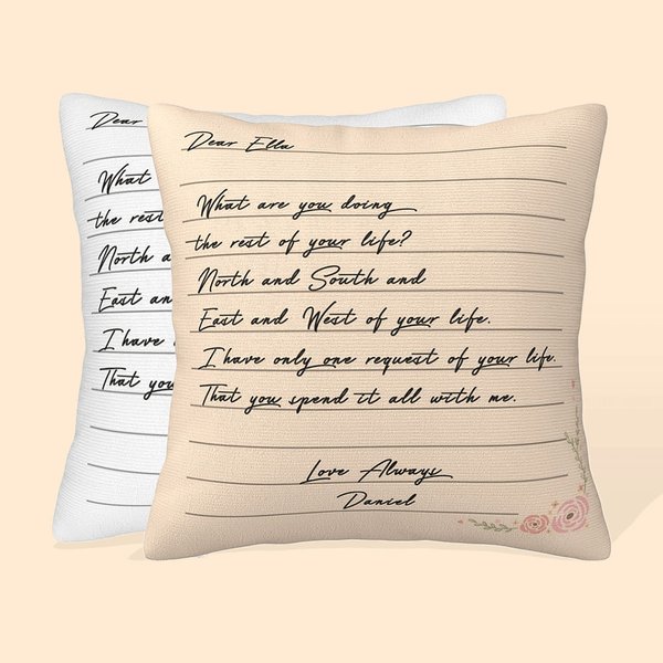 Personalized Love Letter Throw Pillow Cover with Name and Text Valentine's Day Birthday Gift for Couple Family