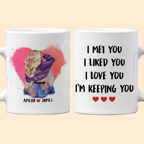 Personalised Bubbles Heart Love You I'm Keeping You White Ceramic Mug Valentine's Day Gift for Couple