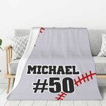 Personalised Baseball Fleece Blanket with Name and Number Birthday Gift for Baseball Lover