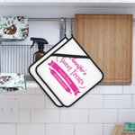 Set de 2 agarraderas personalizadas con nombre y texto para cocinero, amante de la repostería y jefe de cocina.