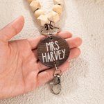 Personalized Boho Beaded Lanyard ID Badge Reel with Wood Name Disc Back to School Appreciation Gift for Teacher