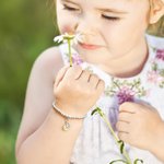 Personalised Beaded Bracelet with Daisy Charm And Engraved Initial Gift for Her Baby Shower