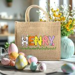 Sac en Toile de Jute Motif Lapin Style Pâques Sac Personnalisé avec Nom Cadeau Anniversaire Pâques pour Enfant