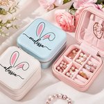 Personalised Cute Rabbit Ears Pattern Leather Jewellery Box with Name Water Proof Portable Birthday Easter Gift for Women Girls