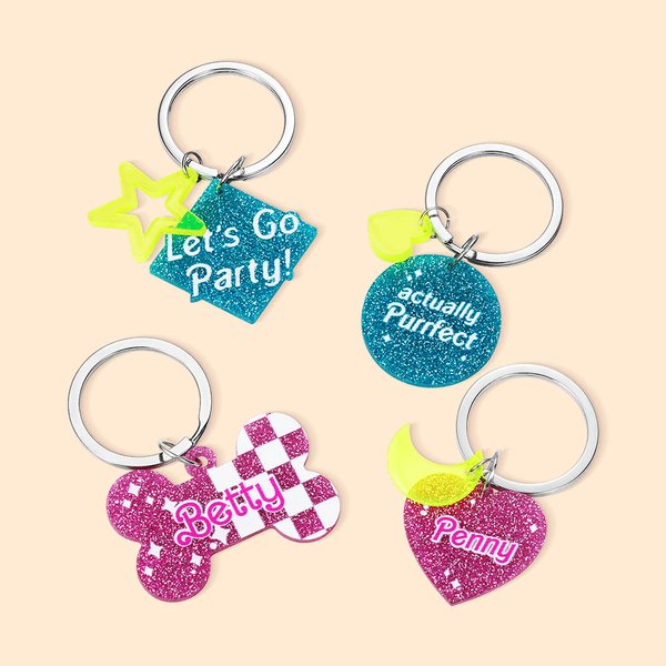 Personalized Fashion Style Glittering Acrylic Pet Collar ID Tag with Engraved Name and Contact Information Gift for Pet Owner Lover