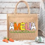 Sac en Toile de Jute Motif Lapin Style Pâques Sac Personnalisé avec Nom Cadeau Anniversaire Pâques pour Enfant