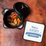 Set de 2 agarraderas personalizadas con nombre y texto para cocinero, amante de la repostería y jefe de cocina.