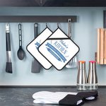 Set de 2 agarraderas personalizadas con nombre y texto para cocinero, amante de la repostería y jefe de cocina.