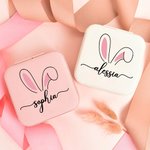 Personalised Cute Rabbit Ears Pattern Leather Jewellery Box with Name Water Proof Portable Birthday Easter Gift for Women Girls