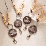 Personalized Boho Beaded Lanyard ID Badge Reel with Wood Name Disc Back to School Appreciation Gift for Teacher