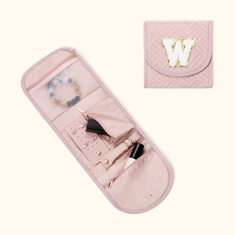 Trousse de voyage portable et pliable pour bijoux avec lettre Cadeau d'anniversaire de la Saint-Valentin pour les femmes