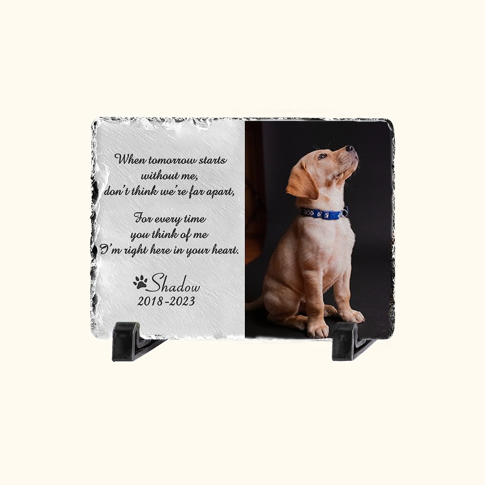 Photo personnalisée Pierre commémorative pour animaux de compagnie avec support de nom Ornement de bureau Cadeau pour perte d'animal de compagnie